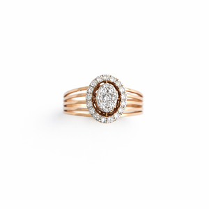 Bague Namivaa en or rose 14 carats avec halo de diamants ovales, design multi-bandes, élégante, pour soirée, cadeau, bijoux fins polis - Product Image 1