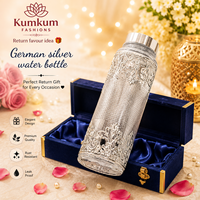 Bouteille d'eau réutilisable en verre argenté allemand, artisanale et luxueuse, étanche, avec boîte cadeau en velours bleu roi, cadeau de mariage, Diwali, Noël