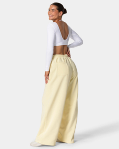 <b>Women's</b> <b>Cream</b> Wide Leg Sweatpants High Waist Elastic Side Stripe Loose Casual Long Pants - Product Image 4