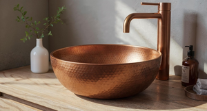 Handmade <b>Round</b> Copper Countertop Sink Hammered Vessel <b>Basin</b> for Contemporary Bathroom Vanity and Interior Design - Product Image 2