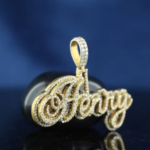 Pendentif double couche en moissanite glacée avec lettre, plaqué or 18 carats, breloques personnalisées avec initiales, pendentif de luxe hip-hop bicolore - Product Image 2