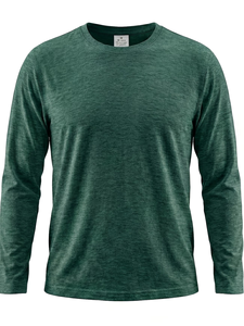 Men's Short Sleeve Neck Solid <b>Green</b> Cotton Jersey Casual T-Shirt Regular Fit Breathable Knitted Fabric 180g Eco-Friendly Back - Product Image 3