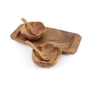 Cuenco de madera de Acacia ecológico con bandeja y cuchara, producto de madera, venta al por mayor, Hotel y restaurante para el hogar - Product Image 5