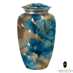 โกศบรรจุอัฐิสีฟ้าลายดอกไม้ โกศอะลูมิเนียมสำหรับบรรจุอัฐิของมนุษย์ ลายผีเสื้อ ขนาด 10 นิ้ว - Product Image 2