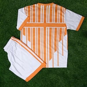 Custom Sublimated Soccer Uniform Set Men's White <b>Orange</b> Striped Jersey Shorts Breathable Polyester All Seasons Adult Team Set - Product Image 6