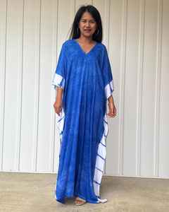 Caftán Azul Índigo Estilo Africano, Teñido Naturalmente, Talla Grande, Vestido de Maternidad - Product Image 6