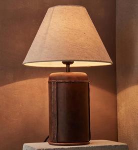 Leather <b>Table</b> <b>Lamp</b> E26 <b>Base</b> Brown Cylindrical Shade Switch Control Industrial Design Bedroom Decorative Middle Size - Product Image 1