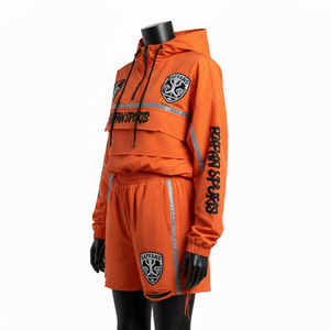 Conjunto corto cortavientos para mujer, transpirable, de poliéster, con panel reflectante, logotipo personalizado, conjunto corto cortavientos para mujer, talla grande - Product Image 4