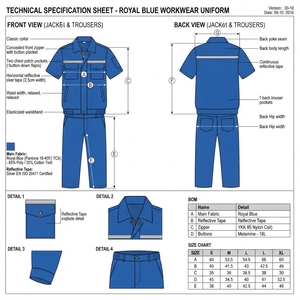 Combinaison de travail bleue à manches courtes, uniforme en coton respirant, vêtements de travail unisexes avec bandes réfléchissantes - Product Image 5