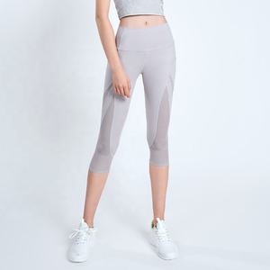 New Women's High-Waisted Capri Leggings Elastic Waist Breathable <b>Mesh</b> 3/4 Gym <b>Pants</b> Sports Yoga Four-Way Stretch Quick Dry Tummy - Product Image 2