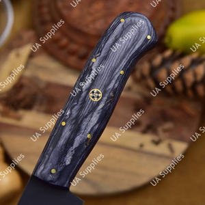 Cuchillo de filetear profesional de acero de Damasco afilado como una navaja, con recubrimiento en polvo, de grado industrial, mango de madera Pakka de 7 pulgadas y funda de cuero. - Product Image 5