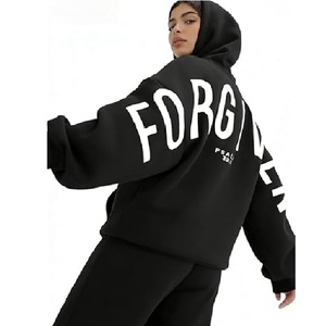 Sweat-shirt à capuche unisexe en coton noir surdimensionné, style streetwear décontracté, avec impression au dos, motif Psaume 32:1 « Forgiven », tricoté - Product Image 4