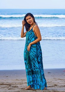 Women Tie Dye Rayon Blue Maxi Dress with <b>Spaghetti</b> <b>Strap</b> Neck Sleeveless Flowy Summer Beachwear for Women - Product Image 2