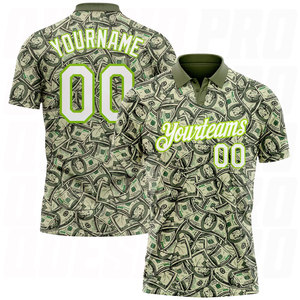 Chemises polo de haute qualité, vert et blanc - Motif vert néon, design Dollar Performance, chemises polo de golf, vêtements d'entraînement et décontractés - Product Image 1