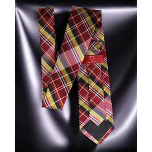 Cravate Benon Rouge Jaune Tartan Plaid Cravate Ensemble pour Vêtements de Mariage - Product Image 3