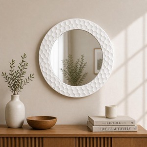 Modern White Round Handmade Wall <b>Mirror</b> with MDF Wood & Bone Inlay 2.5cm Thick Wholesale From REHMAN <b>CRAFT</b> - Product Image 4