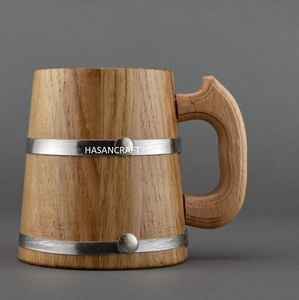 Chope à bière 100% étanche en bois et acier avec poignée, chope en bois, chope à bière très vendue pour la maison, l'hôtel, le restaurant - Product Image 3