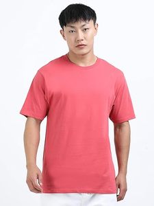 T-shirt décontracté rose uni, confortable pour tous les jours, col rond - Product Image 5