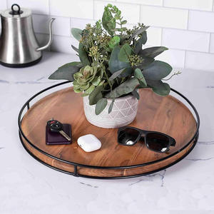 Clásico mango madera hecho a mano multifuncional Lazy Susan tocadiscos 18x2 pulgadas para cocina encimera mesa de comedor estante de almacenamiento - Product Image 2