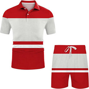 Conjunto de Camiseta Polo y Pantalones Cortos de Verano para Hombre, Bloques de Color, Secado Rápido, 2 Piezas - Product Image 1