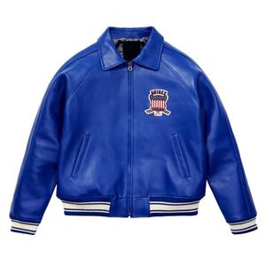 Blouson Bomber d'Hiver Imperméable en Cuir Rouge pour Homme Avirex, Style Urbain, avec Patch Brodé, Col Montant et Fermeture Éclair sur le Devant - Product Image 4