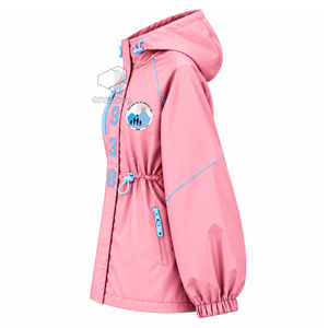 Jack And Jill Of America Chaqueta impermeable con capucha rosa para mujer, cortavientos con cremallera completa, cintura ajustable con cordón, abrigo tipo anorak para exteriores - Product Image 3