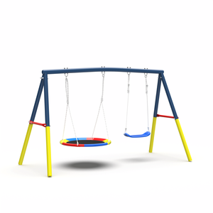 Set Altalena da Esterno in Metallo Resistente per Giardino, Capacità 200 kg, 1 Altalena a Disco e 1 Altalena a Cinghia, 1 Supporto per Altalena - Product Image 6