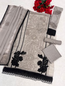 Dhwaja Export - Ensemble semi-couture en organza avec broderies et sequins, style moderne, séchage rapide, tenue traditionnelle pour femme - Product Image 5
