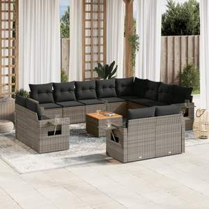 Ensemble de canapés de jardin gris en rotin avec coussins, mobilier contemporain pour terrasse et patio - Product Image 1