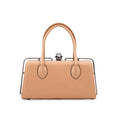 Bolso de Mano Elegante para Mujer, Color Beige, Tipo Clutch Formal, con Asa Superior y Detalles en Cuero Estructurado, Forro de PU, Estilo Casual - Product Image 3