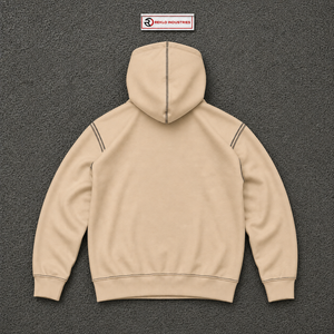 Sudadera con capucha beige extragrande personalizada para hombre, de forro polar grueso, estilo urbano, con hombros caídos y costuras en contraste. - Product Image 6