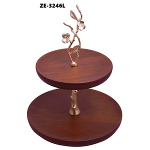 ขาตั้งเค้กโลหะทำมือแบบคลาสสิก สำหรับร้านเบเกอรี่และคาเฟ่ รุ่น ZE-3246L ขาตั้งเค้กไม้ทรงกลมพร้อมโลหะ - Product Image 1