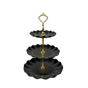 Elegant Black Metal <b>3</b> <b>Tier</b> <b>Cake</b> <b>Stand</b> with Gold Handle Dessert Display Rack for Wedding Birthday Party Bakery Buffet Hotel. - Product Image 2