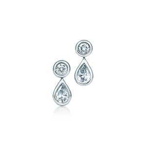Boucles d'oreilles pendantes en argent sterling et or avec moissanite ronde et en forme de poire pour femmes - Bijoux de fiançailles - Product Image 2