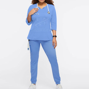 Lightweight 100% Cotton Medical <b>Workwear</b> V Neck Top Straight Leg <b>Trousers</b> <b>Women</b> Scrub Uniform with Needle Detection - Product Image 4