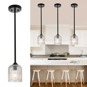 Set di 3 Lampade a Sospensione Moderne in Vetro Opaco Nero Effetto Craquelé, Lampadario Contemporaneo per Isola Cucina e Sala da Pranzo - Product Image 2