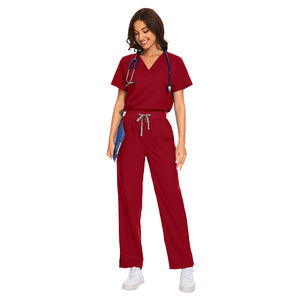 Ensemble de blouses médicales unisexes à manches courtes en tricot de qualité supérieure, col en V, pantalon cargo droit, uniforme médical, logo personnalisé - Product Image 6