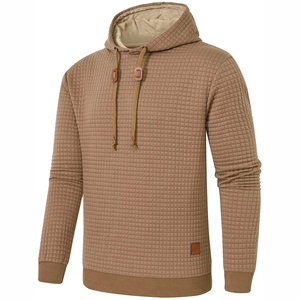 Sweat-shirt à capuche en tricot gaufré pour homme, coupe classique, décontracté, pour l'automne, couleur marron, disponible à la vente en ligne maintenant à prix réduit - Product Image 2