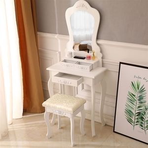Irregular Single Mirror <b>Makeup</b> <b>Vanity</b> Set with 3 Drawers and Cushioned Stool Beauty Station Dressing up with Style - Product Image 1
