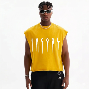 Camiseta sin mangas verde para hombre, cuello redondo, estampado de letras, estilo urbano, algodón transpirable, tela suave y transpirable. - Product Image 6