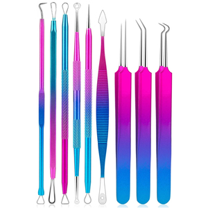 Kit professionnel d'outils pour éliminer les boutons, en acier inoxydable, ensemble de 9 extracteurs de points noirs colorés avec étui de transport - Product Image 6