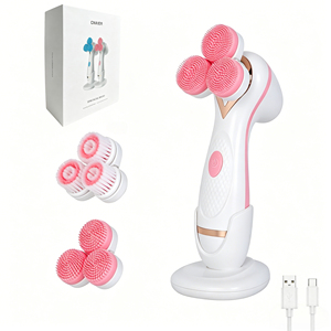 แปรงทำความสะอาดผิวหน้าแบบหมุนได้ ซิลิโคน ชาร์จผ่าน USB พร้อมขาตั้งและหัวเปลี่ยนสำหรับทำความสะอาดใบหน้า - Product Image 1