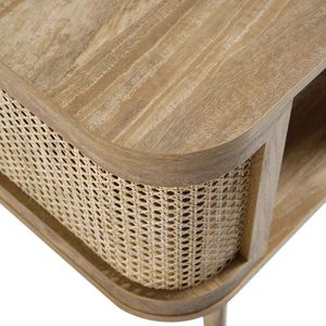Table de chevet en bois massif et rotin tressé à la main, meuble de rangement compact pour salon et chambre à coucher - Product Image 3
