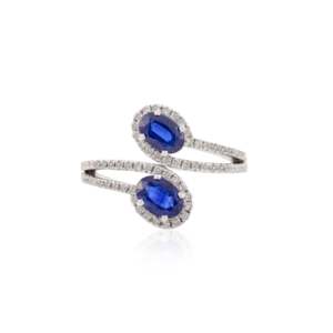 14K Solid <b>Gold</b> Oval Sapphire Diamond Bypass <b>Cocktail</b> <b>Ring</b> for Women - Product Image 2