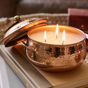 Cuenco de cobre martillado a mano con tapa, portavelas de lujo para aromaterapia, tarro decorativo de cobre para el hogar, spa o regalo. - Product Image 1