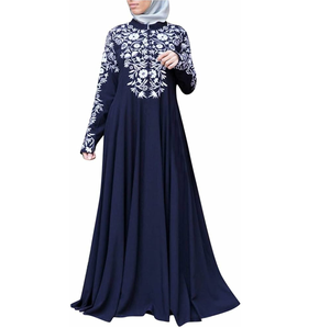 Vestido Abaya Maxi Modesto para Mujer, Manga Larga, Bordado Floral, Corte Holgado, Cuello Redondo, Poliéster, Uso Diario, Estilo de Medio Oriente - Product Image 5