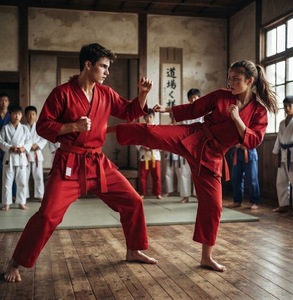 Ensemble de kimonos de karaté pour enfants, 8 oz, type entraînement de base, poids moyen, 100 % coton brossé, niveau intermédiaire - Product Image 1