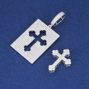 Iced Out Cross Rectangle Pendant Moissanite Gold and Silver Custom Hip Hop Statement Jewellery for Men - Product Image 1