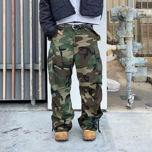 Men's Camouflage Cargo Pants Polyester/Cotton Blend Multi-Pockets <b>Drawstring</b> Closure Elastic Waist Breathable Quick Dry Casual - Product Image 1