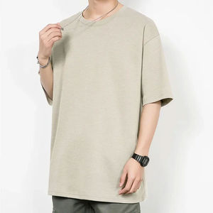 <b>Mens</b> Beige Light Khaki Crew Neck Oversized Short Sleeve Cotton Casual Summer Fashion Plain Top Custom Logo OEM ODM Wholesale - Product Image 2